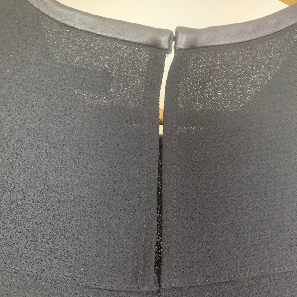 Madewell Leather Trim Tailored Tee Black Blouse - Picture 14 of 16